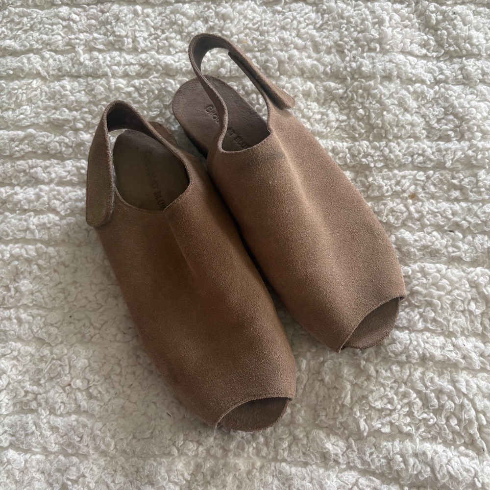 Chocolat Blu‎ Val Tan Suede Slingback Peep Toe Wedge Sandals Womens 8.5 Casual